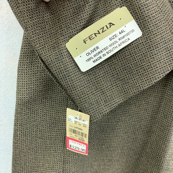 Fenzia Sport Coat Mens 44 Long Lambs Wool 3 Button Closure Blazer Checkered - Picture 15 of 16